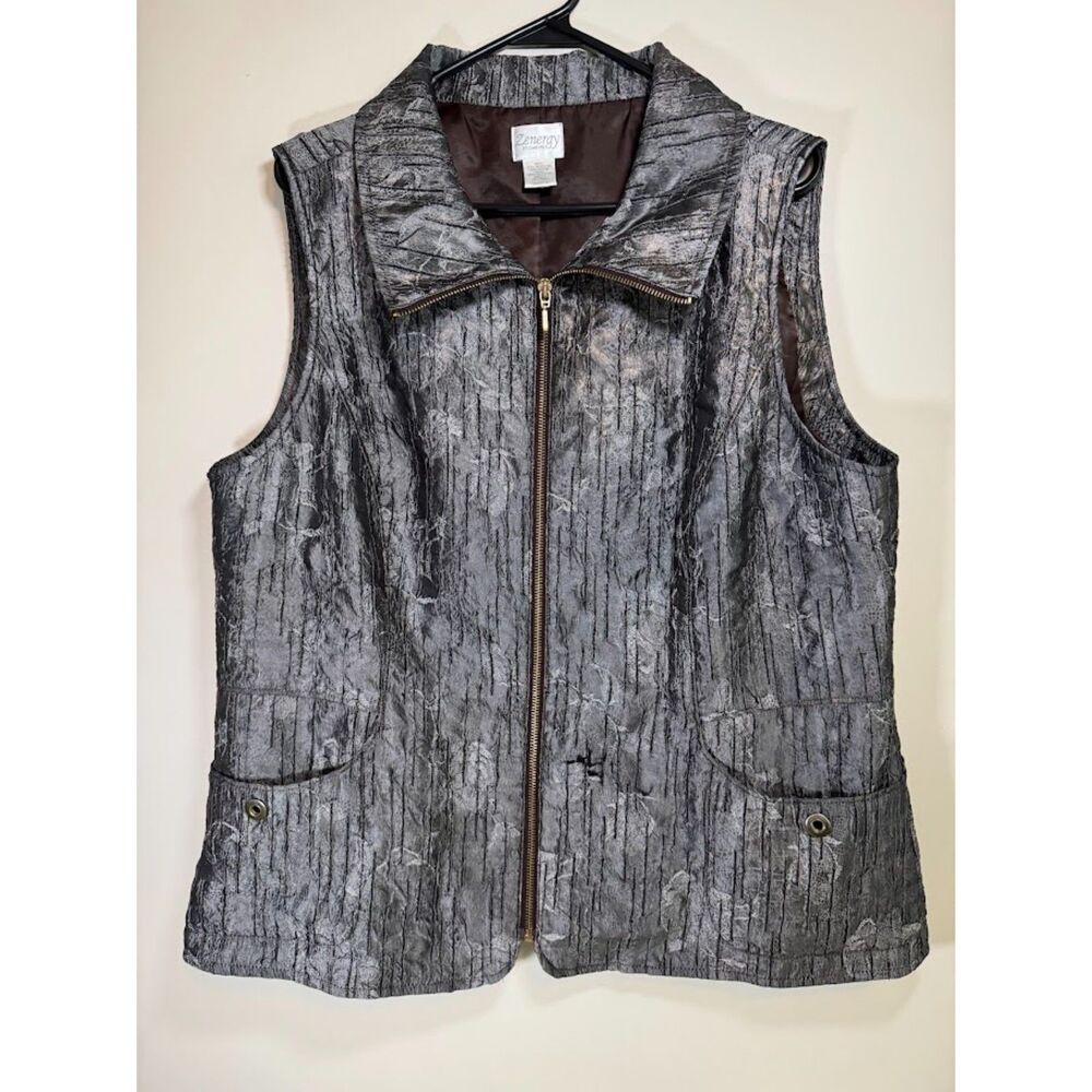 Zenergy by Chico's Metallic Woman's Best Size 3 Silver and Gray Polyester
